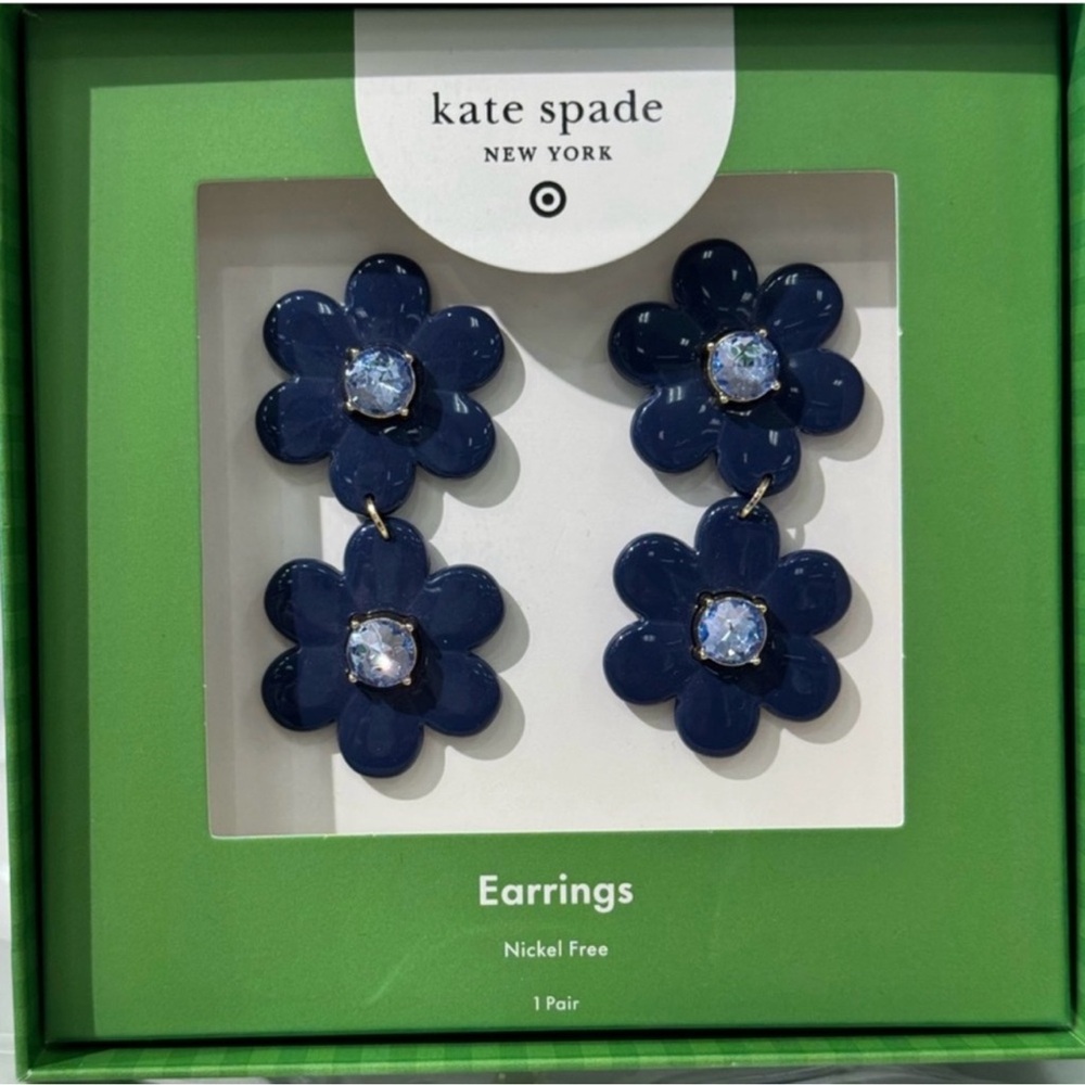Kate Spade Dark Blue Floral Earrings NWT